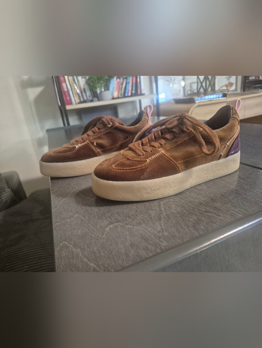 Brown Suede Low-Top Sneakers with Cream Sole( See Photo To Small Detail)